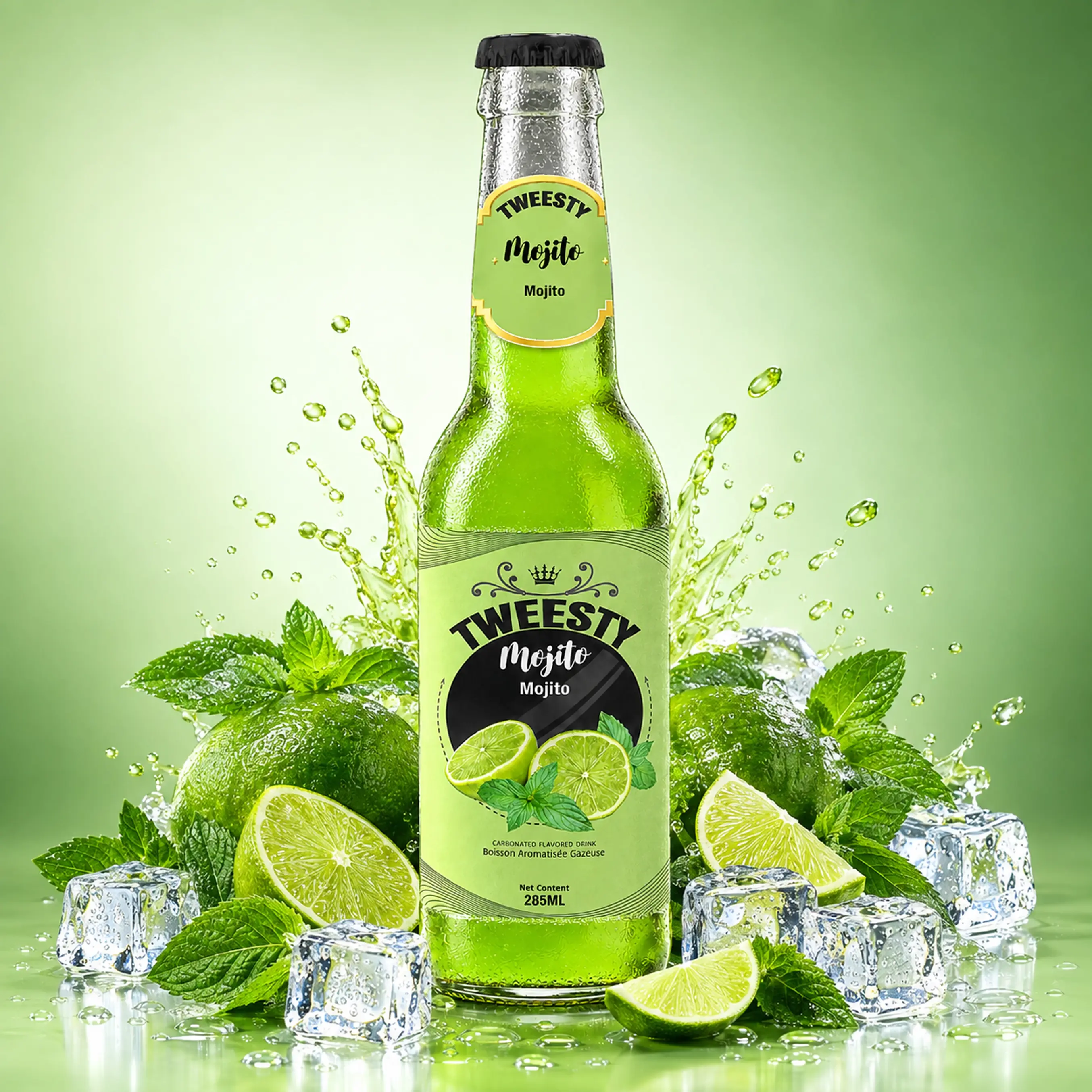 TWEESTY Mojito carbonated flavoured drink 285ml glass bottle with lime, mint and ice